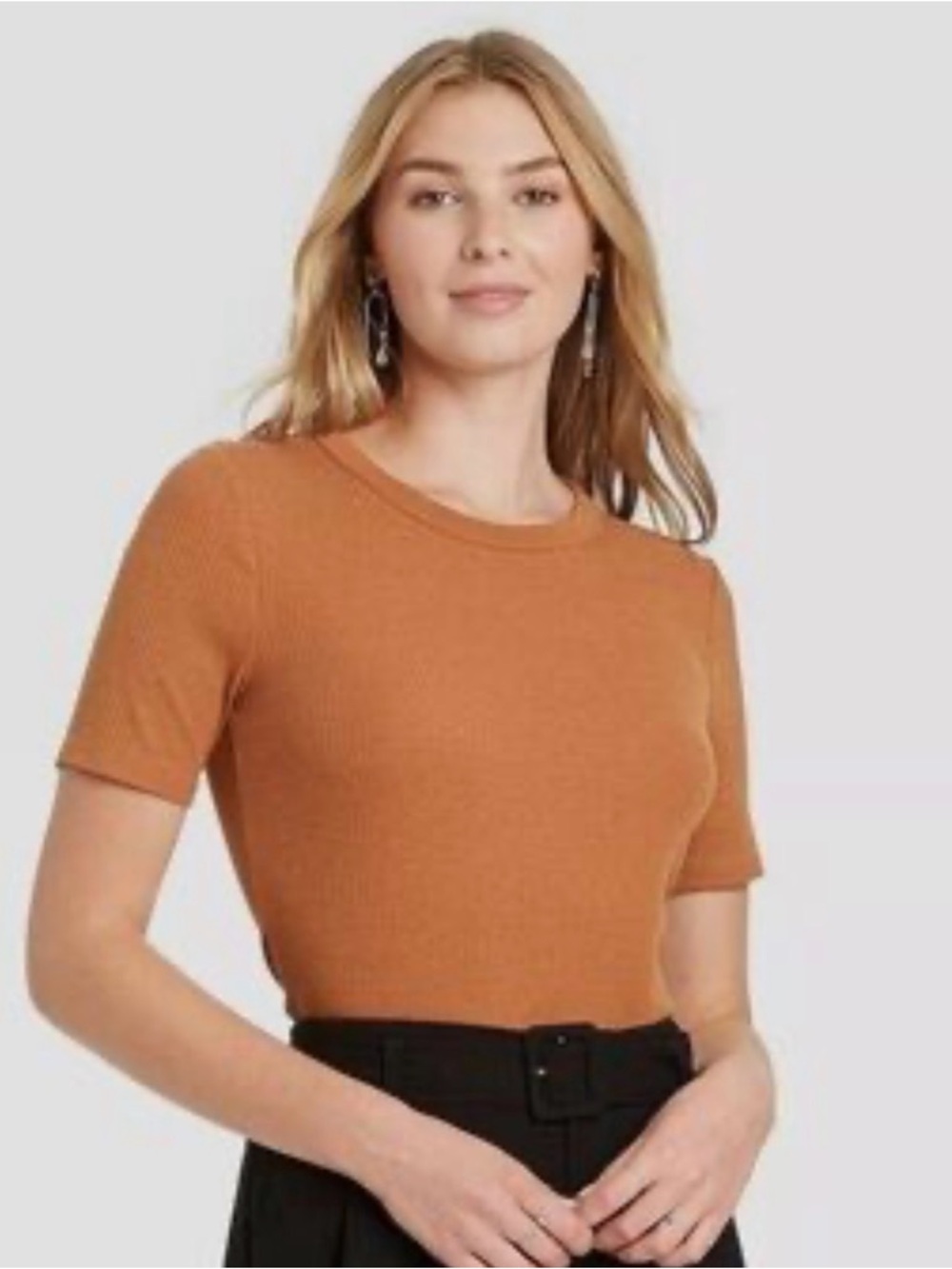 a new day Short Sleeve Ribbed Knit Top in Rust Orange